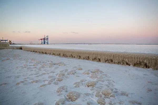 Naturkatastrophe Winter Vereiste Seepromenade Nach Wintersturm — Stockfoto