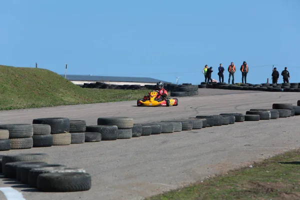 Odessa Ukraine Abril 2017 Campeonato Karting Crianças Adolescentes Adultos Kart — Fotografia de Stock