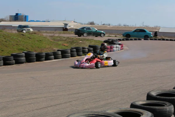 Odessa Ukraine Abril 2017 Campeonato Karting Crianças Adolescentes Adultos Kart — Fotografia de Stock