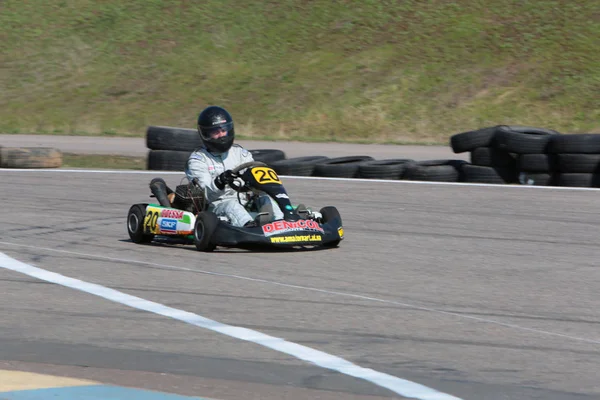 Odessa Ucrania Abril 2017 Campeonato Karting Pilotos Karts Casco Traje — Foto de Stock