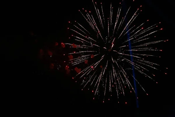 夜の空で爆発する花火のビュー — ストック写真