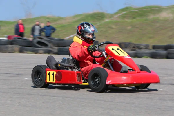 Odessa Ukraine Abril 2017 Campeonato Karting Crianças Adolescentes Adultos Kart — Fotografia de Stock