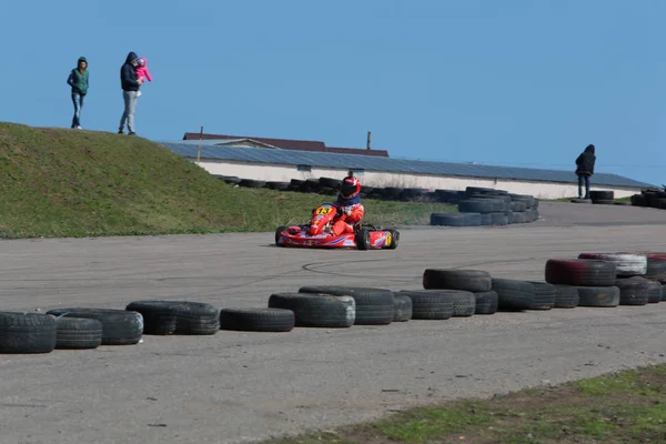 Odessa Ucrania Abril 2017 Campeonato Karting Niños Adolescentes Conductores Karts —  Fotos de Stock