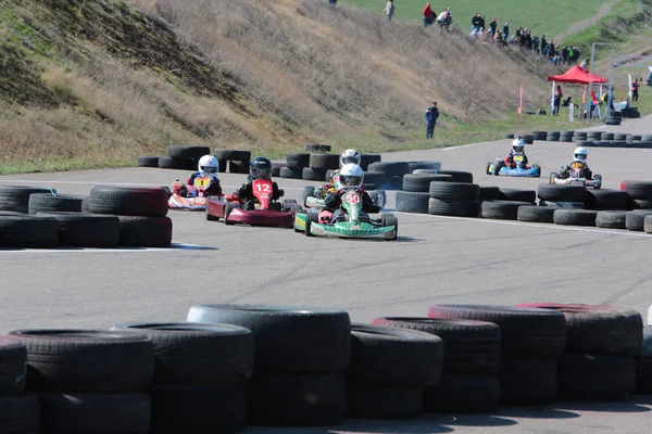 Odessa Ukraine Abril 2017 Campeonato Karting Crianças Adolescentes Adultos Kart — Fotografia de Stock