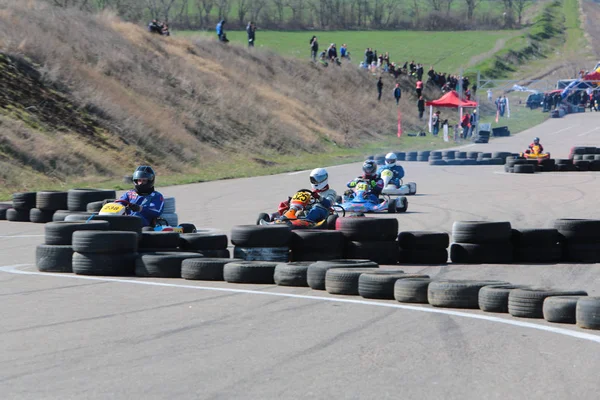 Odessa Ucrania Abril 2017 Campeonato Karting Niños Adolescentes Conductores Karts —  Fotos de Stock