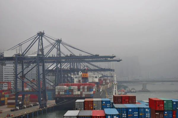 Industriële Haven Met Containers Containerterminal Van Haven Hong Kong Met — Stockfoto