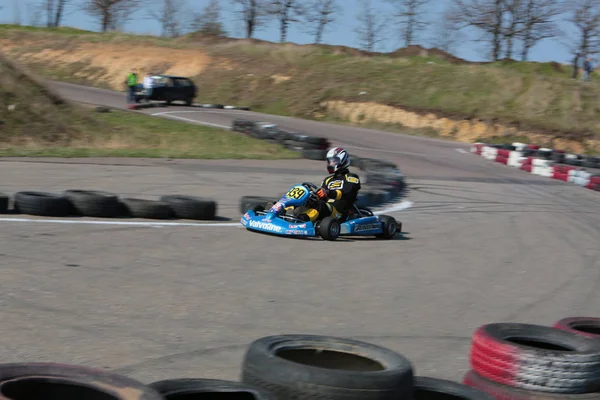 Odessa Ucrania Abril 2017 Campeonato Karting Pilotos Karts Casco Traje —  Fotos de Stock