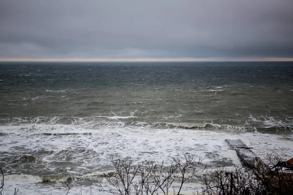 Vista Panorámica Tormenta Orilla Del Mar Invierno — Foto de Stock