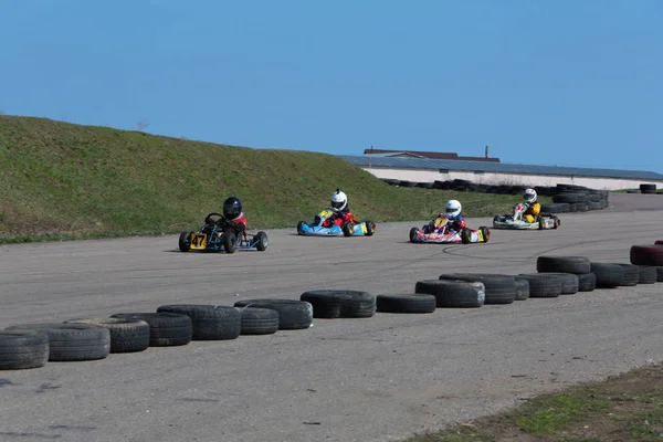 Odessa Ukraine Abril 2017 Campeonato Karting Crianças Adolescentes Adultos Kart — Fotografia de Stock