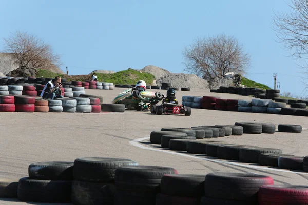 Odessa Ukraine Abril 2017 Campeonato Karting Crianças Adolescentes Adultos Kart — Fotografia de Stock