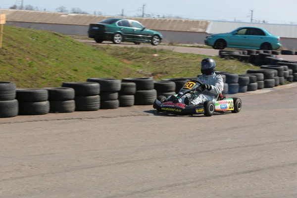 Odessa Ucrania Abril 2017 Campeonato Karting Niños Adolescentes Conductores Karts —  Fotos de Stock