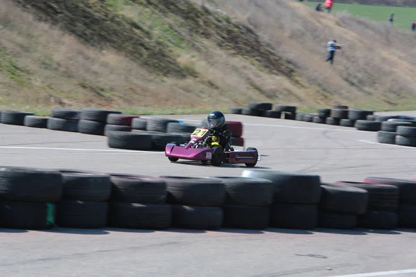 Odessa Ukraine Abril 2017 Campeonato Karting Crianças Adolescentes Adultos Kart — Fotografia de Stock