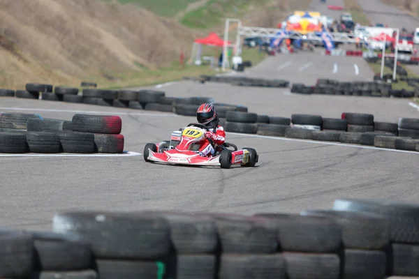 Odessa Ucrania Abril 2017 Campeonato Karting Niños Adolescentes Conductores Karts — Foto de Stock