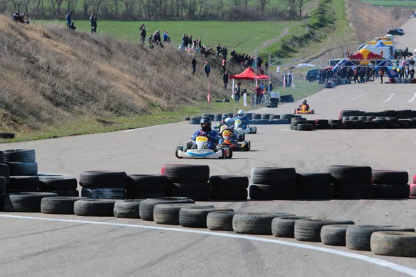 Odessa Ukraina Kwietnia 2017 Karting Championship Dzieci Młodzieży Dorosłych Kart — Zdjęcie stockowe