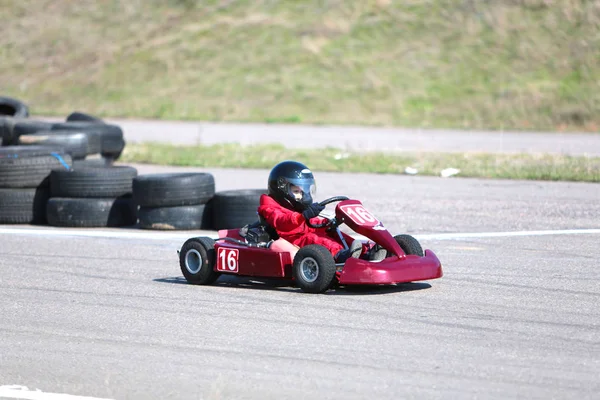 Odessa Ukraine Abril 2017 Campeonato Karting Pilotos Kart Capacete Terno — Fotografia de Stock