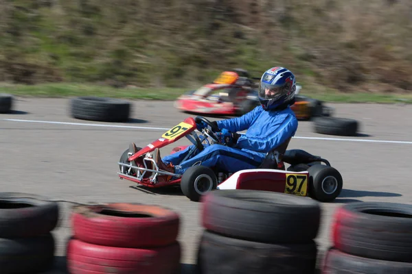 Odessa Ukraine April 2017 Karting Championship Children Teenagers Adult Kart — Stock Photo, Image