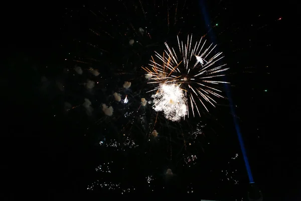 View Fireworks Exploding Night Sky — Stock Photo, Image