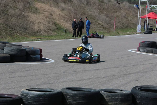 Odessa Ukraine Abril 2017 Campeonato Karting Crianças Adolescentes Adultos Kart — Fotografia de Stock