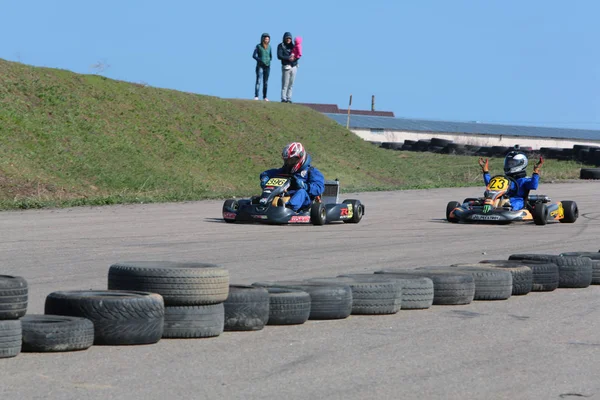 Odessa Ucrania Abril 2017 Campeonato Karting Niños Adolescentes Conductores Karts —  Fotos de Stock