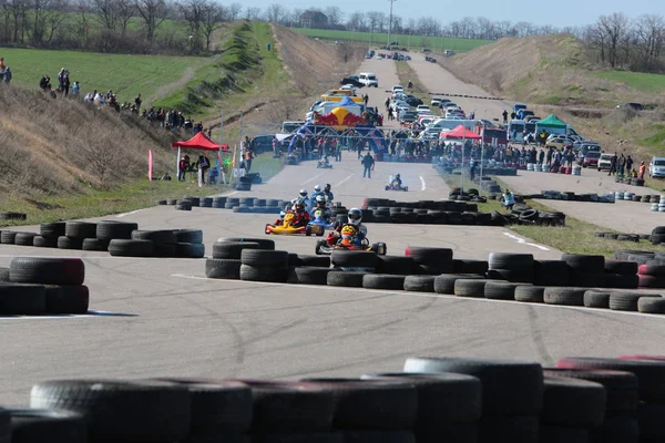 Odessa Ukraine April 2017 Karting Championship Children Teenagers Adult Kart — Stock Photo, Image