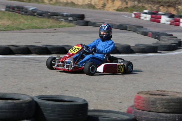 Odessa Ucrania Abril 2017 Campeonato Karting Niños Adolescentes Conductores Karts —  Fotos de Stock