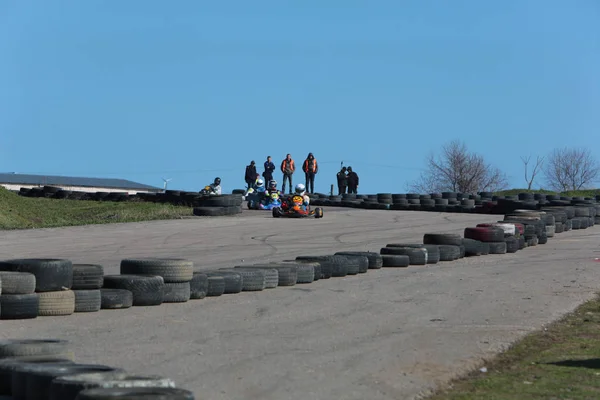 Odessa Ukraine Abril 2017 Campeonato Karting Crianças Adolescentes Adultos Kart — Fotografia de Stock