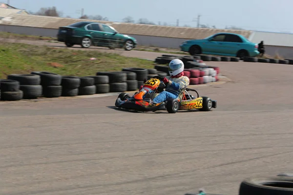 Odessa Ukraine Abril 2017 Campeonato Karting Crianças Adolescentes Adultos Kart — Fotografia de Stock