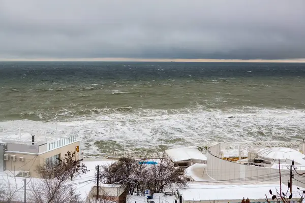 Vue Panoramique Sur Tempête Bord Mer Hiver — Photo