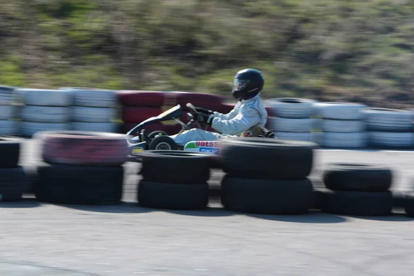 Odessa Ukraine Abril 2017 Campeonato Karting Pilotos Kart Capacete Terno — Fotografia de Stock