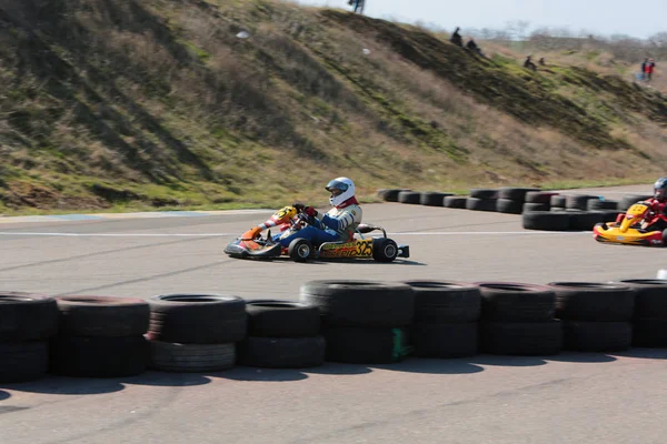 Odessa Ukraine Abril 2017 Campeonato Karting Crianças Adolescentes Adultos Kart — Fotografia de Stock