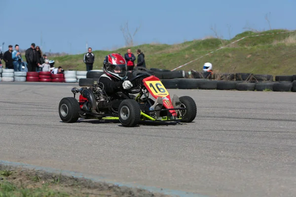 Odessa Ukraine April 2017 Karting Championship Children Teenagers Adult Kart — Stock Photo, Image