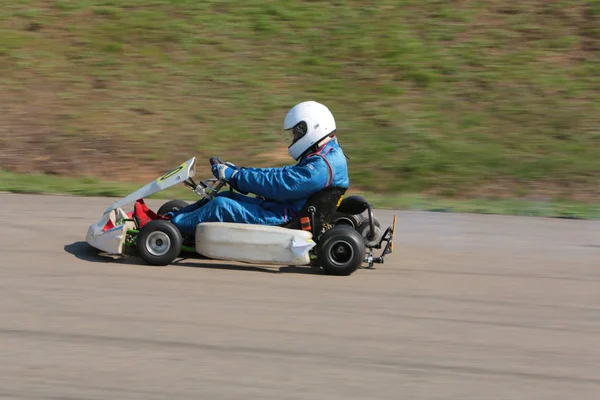 Odessa Ukraine Abril 2017 Campeonato Karting Pilotos Kart Capacete Terno — Fotografia de Stock