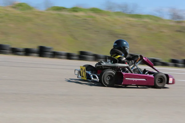 Odessa Ukraine Abril 2017 Campeonato Karting Crianças Adolescentes Adultos Kart — Fotografia de Stock