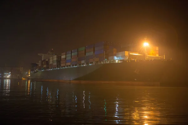 Cargo Container Ship Harbor Night — Stock Photo, Image