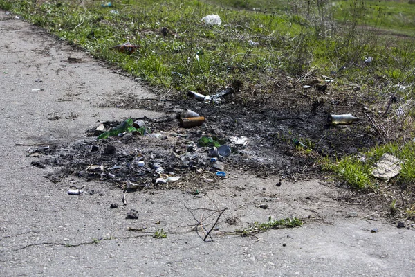 Übersät Mit Müllfeldern Und Straßenrändern Kamine Aus Müll Und Autoreifen — Stockfoto