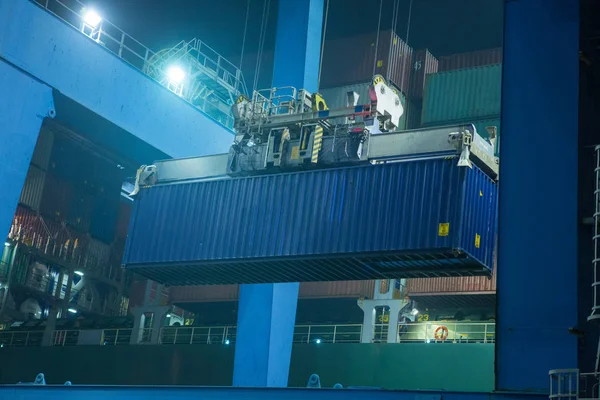 Operation Unloading Container Terminal Night — Stock Photo, Image