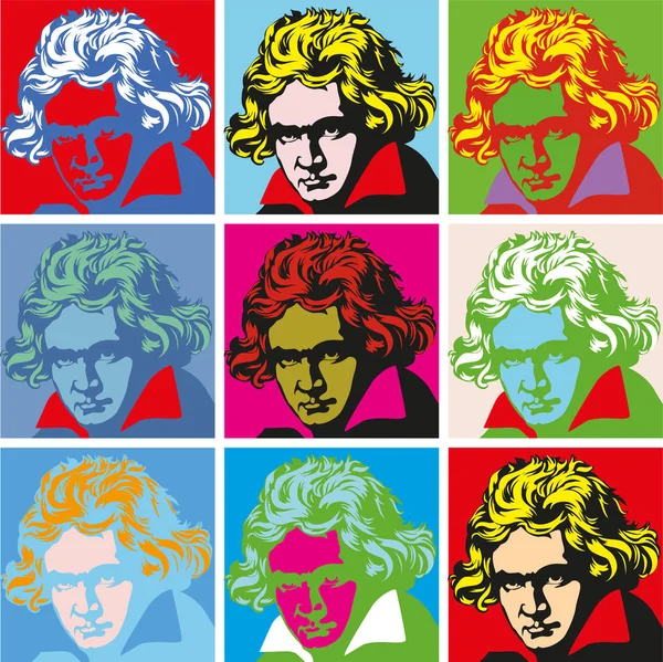 Retrato de Beethoven Retratos de figura histórica famosa — Vetor de Stock