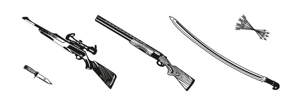 Vector illustratie jachten geweer gekleurd, zwart en wit, silhouet — Stockvector