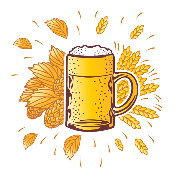 Schild bier mok met hop takken. vector — Stockvector