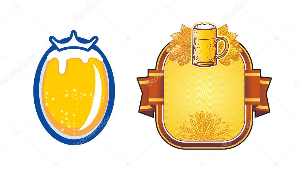 shield beer mug with hop branches. vector