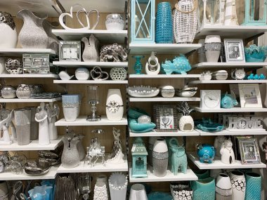 Dekorasyon Mağaza Ev Dekorasyonu. Havlu ve iç dekor için modern tekstil mağazası.