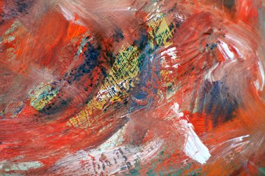 Tuval üzerinde kırmızı lekeler. Renkli parlak arka plan. boya vuruşları.