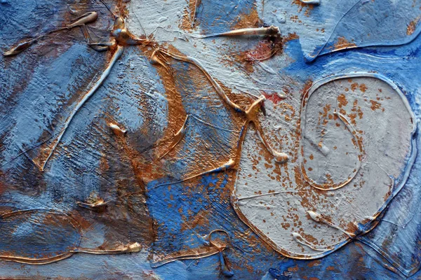 Boya Akar Altın Mavi Karıştırma Resimde Kabartma Tekniği — Stok fotoğraf