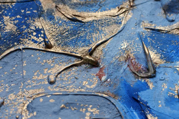 Tinta Flui Misturando Ouro Azul Técnica Relevo Pintura Imagens Royalty-Free