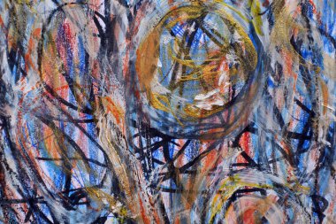 Soyut renkli arkaplan. Motley boyası. Tuvaldeki renk noktalarını karıştırıyorum. Soyut dışavurumculuk tarzında bir tutum.