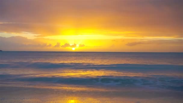 Fantastisk vacker solnedgång på en exotisk karibisk strand. — Stockvideo