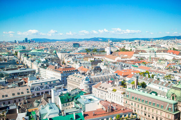 Aerial view over the rooftops of Vienna from the north tower of St. Stephens Cathedral