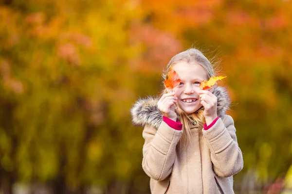 Schattig klein meisje op mooie herfstdag buiten — Stockfoto
