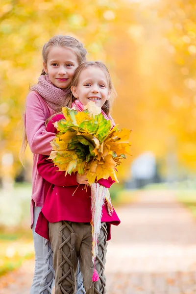 Kleine entzückende Mädchen an warmen Tagen im Herbst Park im Freien — Stockfoto