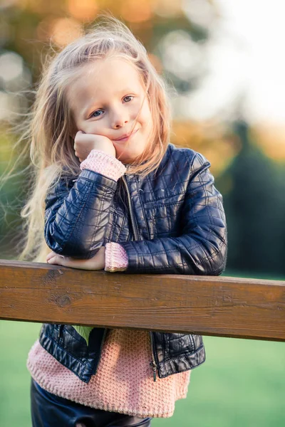 Portrait of adorable little girl outdoors at beautiful autumn day — Stock Photo, Image